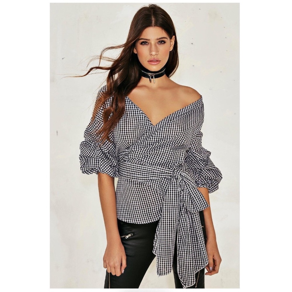 NWT - Nasty Gal Milllie Wrap Top - Gingham